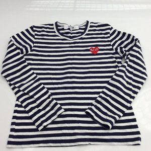 Comme des Garcons PLAY Blue/White Little Heart Long Sleeve Striped T-shirt